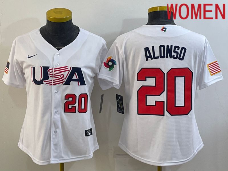 Women 2023 World Cub USA 20 Alonso White Nike MLB Jersey3